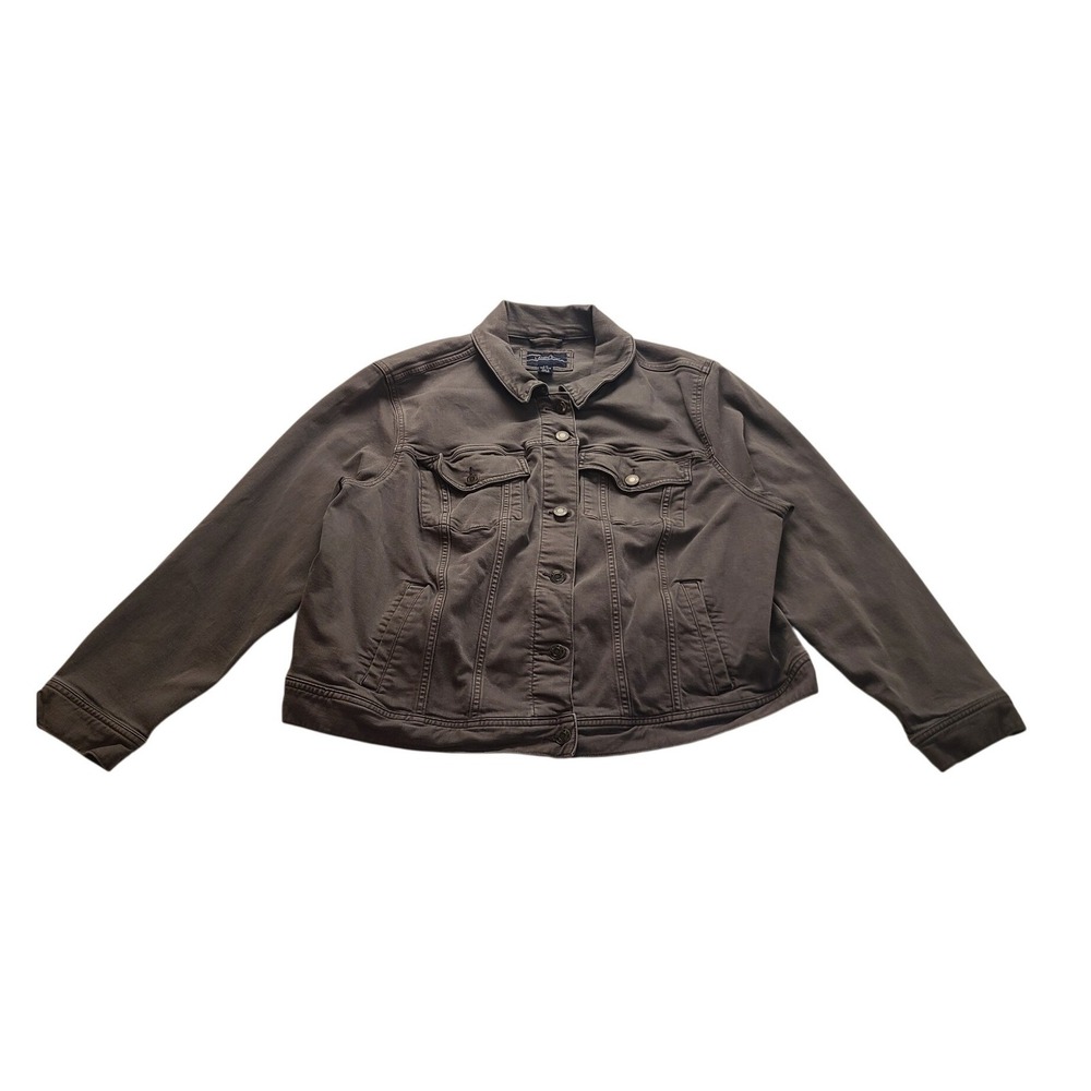 Lands End Womens 2X Charcoal Gray Denim Trucker Jacket Stretch Plus Size 20W-22W